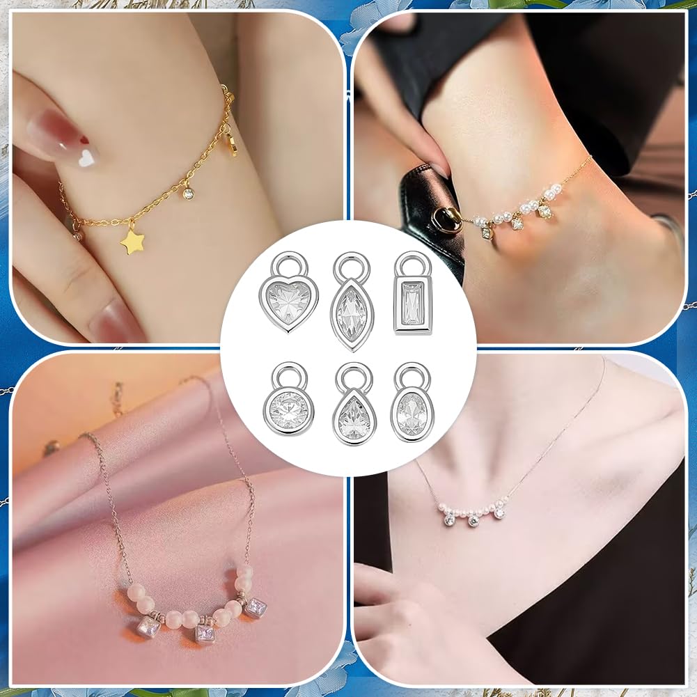 BENECREAT 925 breloques argent sterling strass blanc x6
