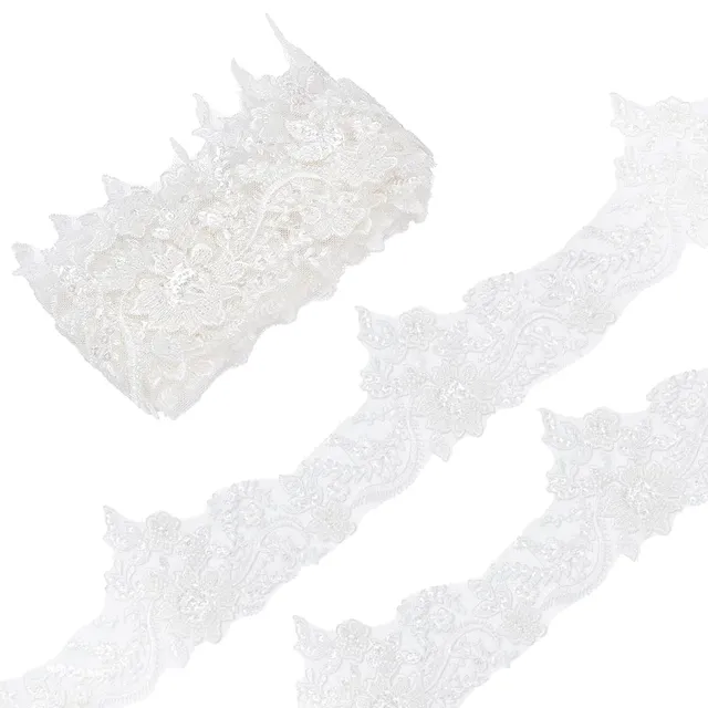 BENECREAT Galon Dentelle Fleurie Blanc 100mm x 1,8m Mariée