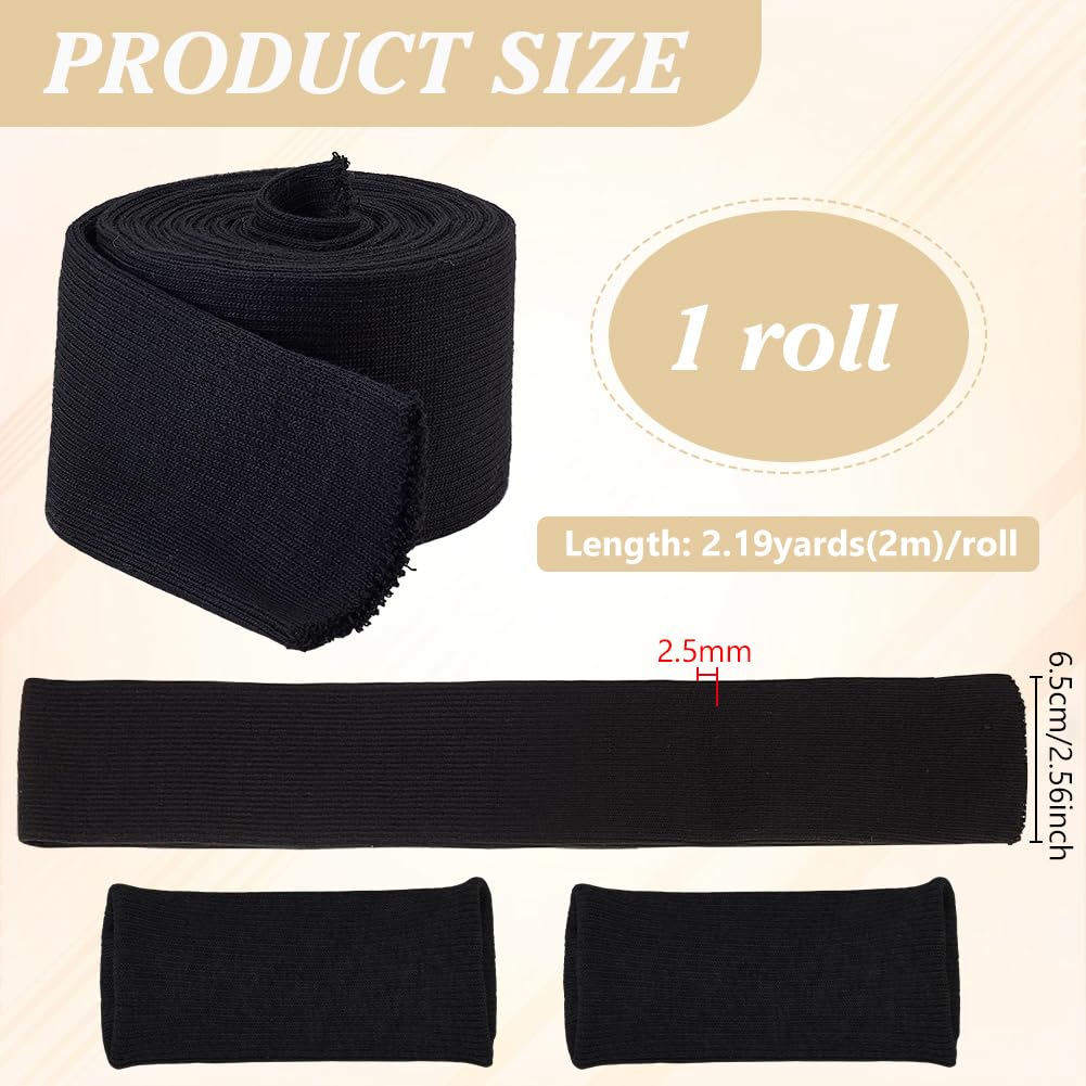 BENECREAT tissu tubulaire côtelé noir 2m pour poignets