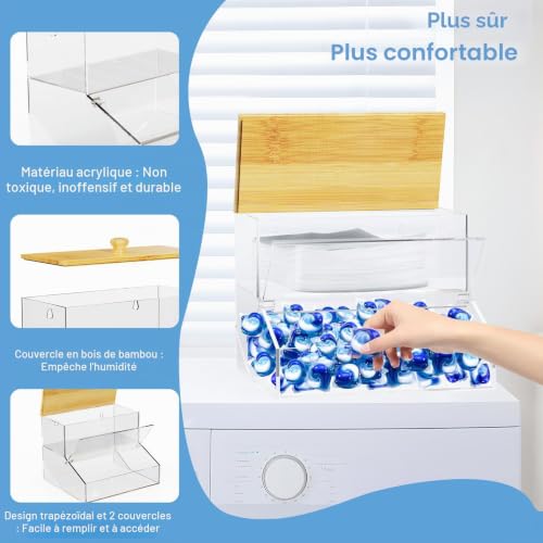 JYPS organisateur lessive acrylique 2 étages avec couvercles