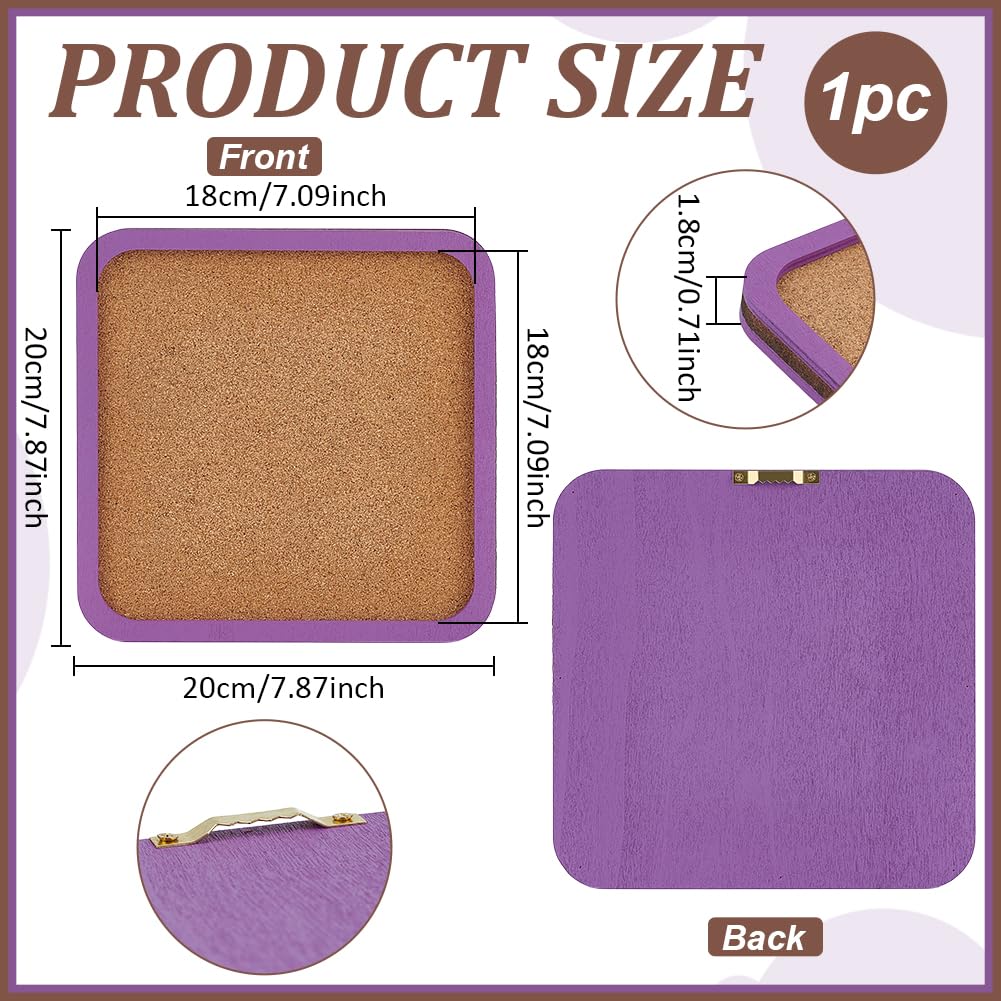 BENECREAT Tableau Liège Carré Violet 20 cm Cadre Bois