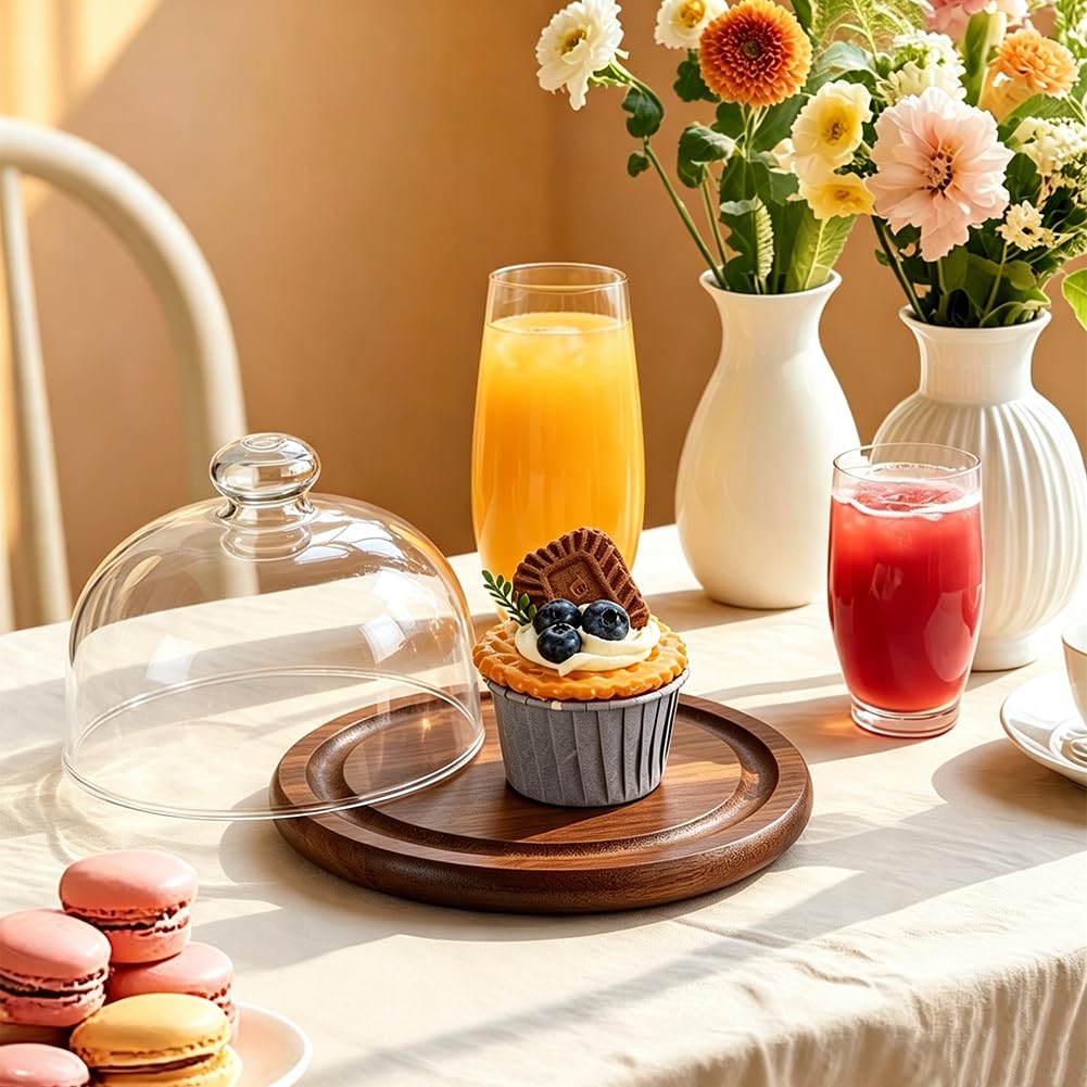 BENECREAT Présentoir à Gâteau Bois 16 cm Dôme Verre