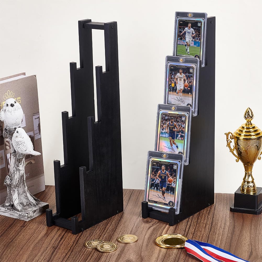BENECREAT Support Cartes Bois Noir 4 Niveaux 2pcs 15x8x40cm