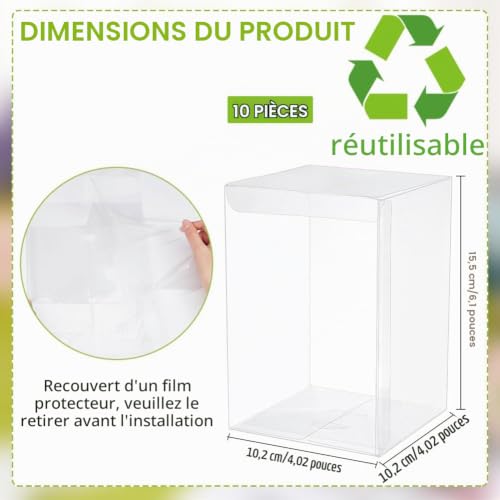 Benecreat boîte cadeau transparente 10x10x15 cm lot 10 PVC