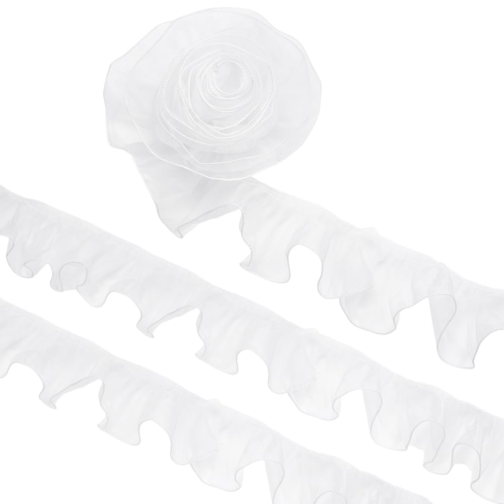 BENECREAT Ruban Organza Blanc Volants 95mm 7,3m