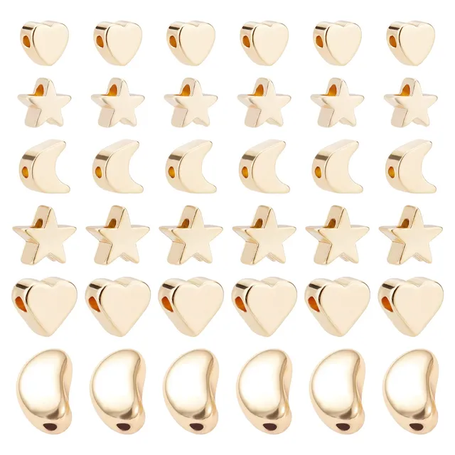 BENECREAT Perles laiton 18K étoile lune cœur 48 pcs doré