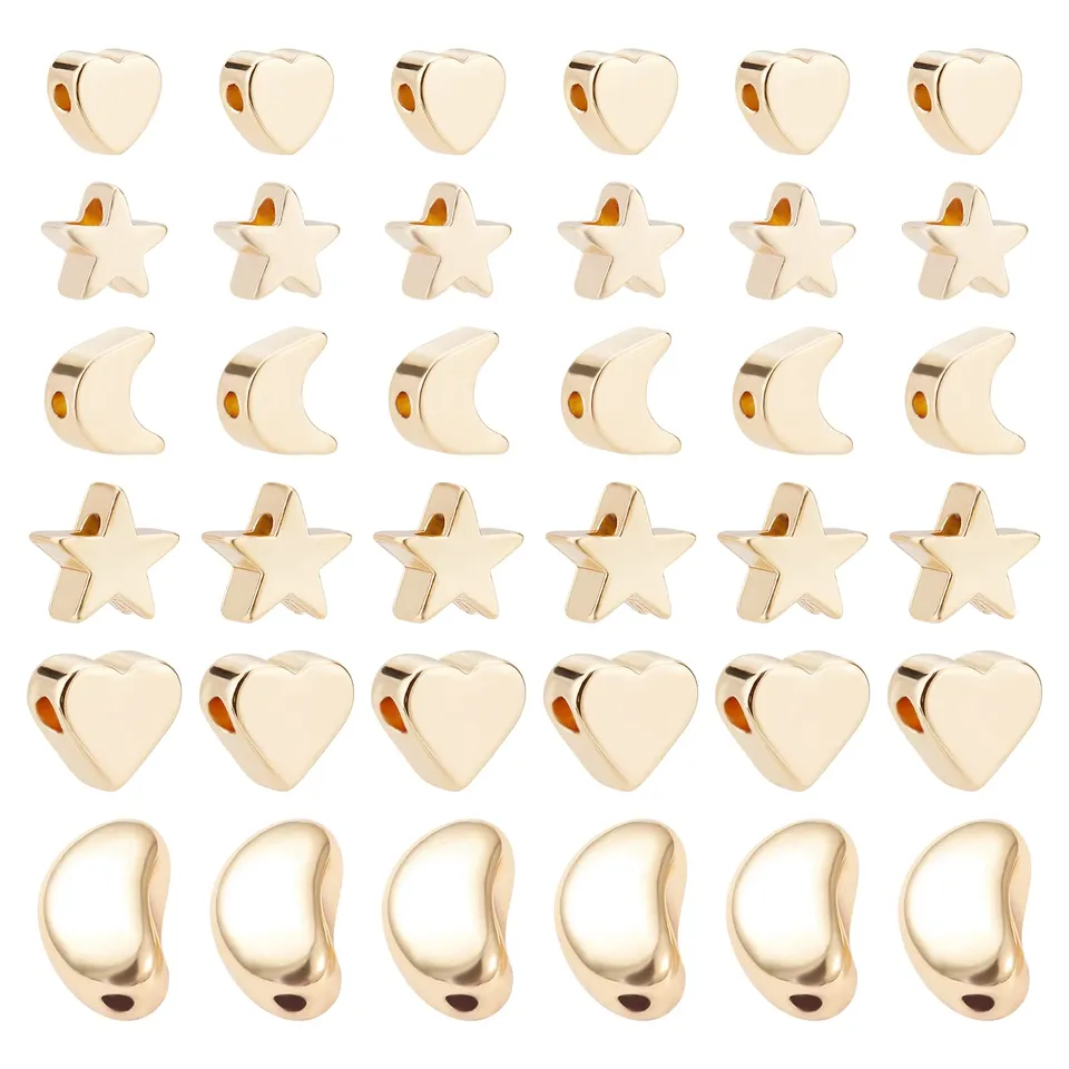 BENECREAT Perles laiton 18K étoile lune cœur 48 pcs doré