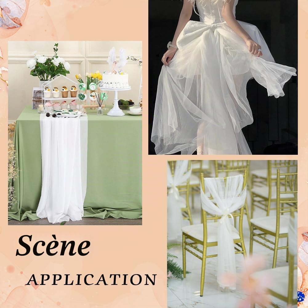 BENECREAT Mousseline tissu blanc 150cmx5m mariage