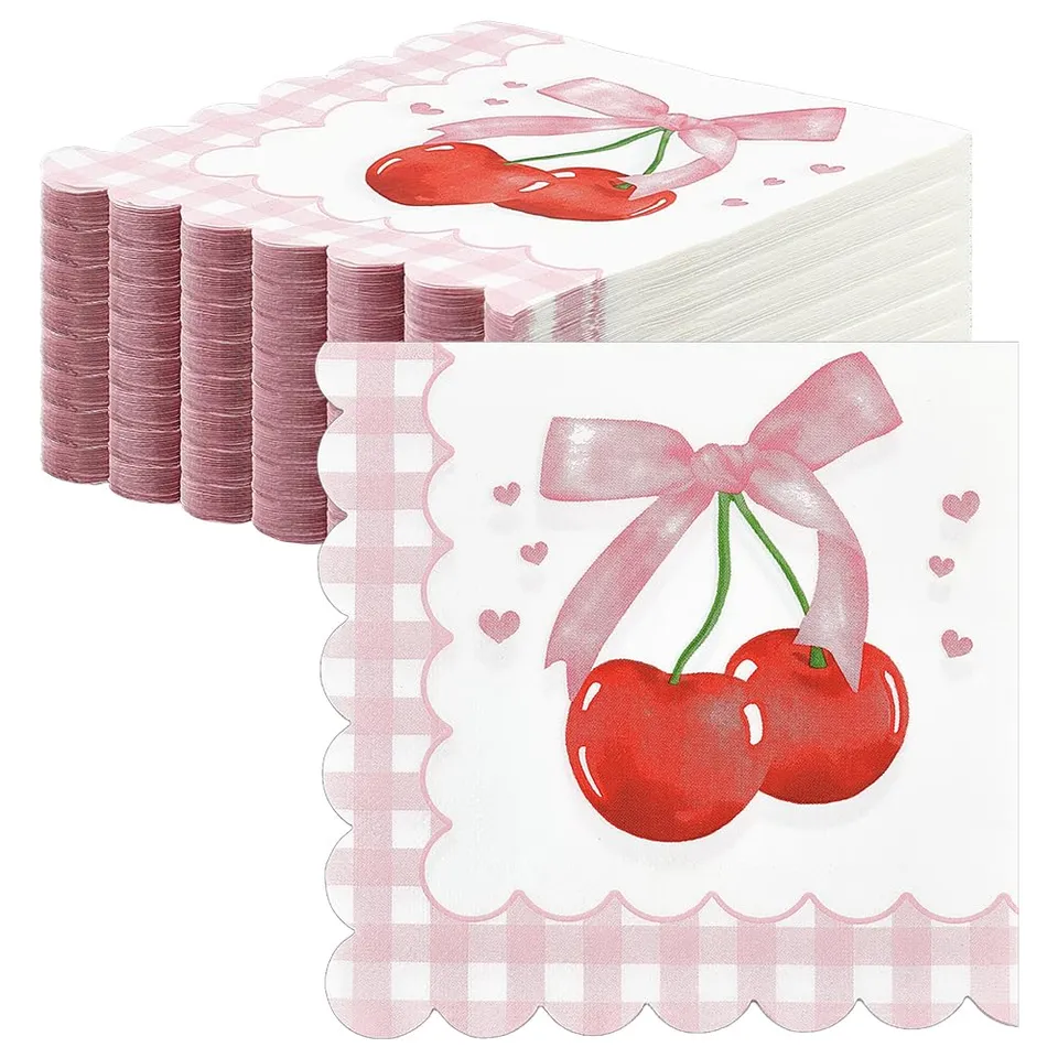 BENECREAT Serviette Table Cerises Rose 320mm Lot 80