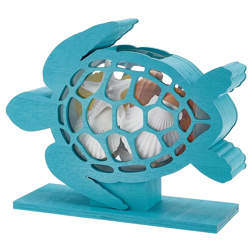 BENECREAT Boîte Coquillages Tortue Bleu Ciel Bois