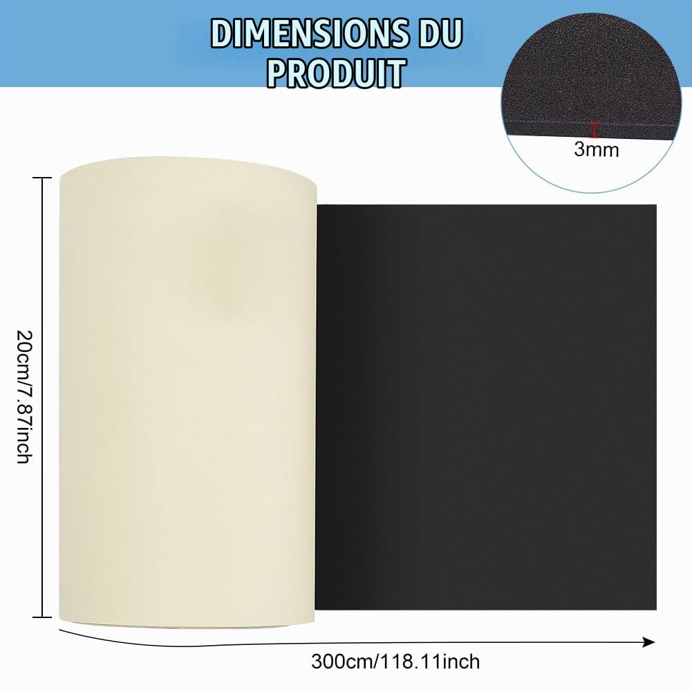 BENECREAT Mousse EVA Noire Autocollante 3 m x 20 cm 3 mm