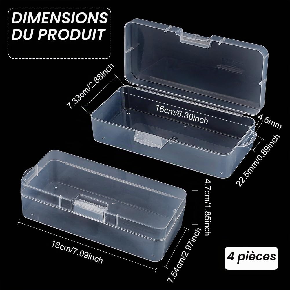 BENECREAT Boîte Plastique Rectangulaire 18cm Lot 4 Perles