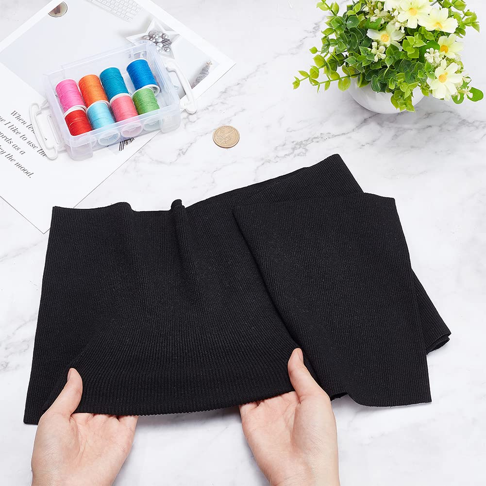 BENECREAT Tissu Côtelé Élastique Noir 60x20cm Poignets Col