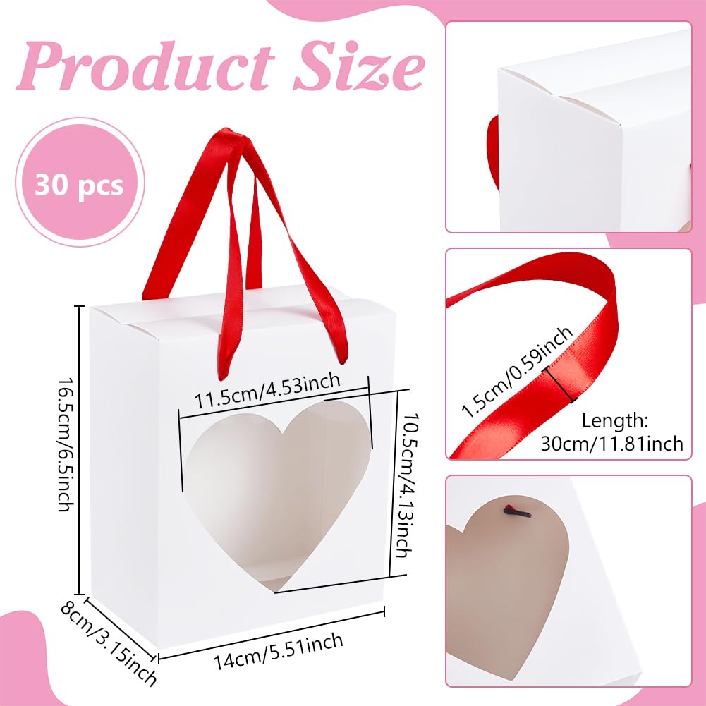 BENECREAT boîtes cadeau blanches cœur ruban 16,5cm lot 30