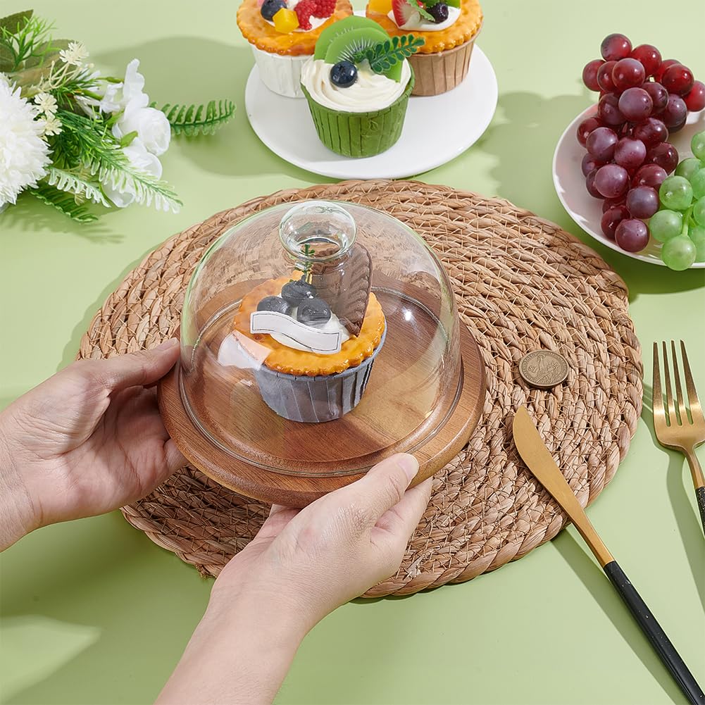 BENECREAT Présentoir à Gâteau Bois 16 cm Dôme Verre