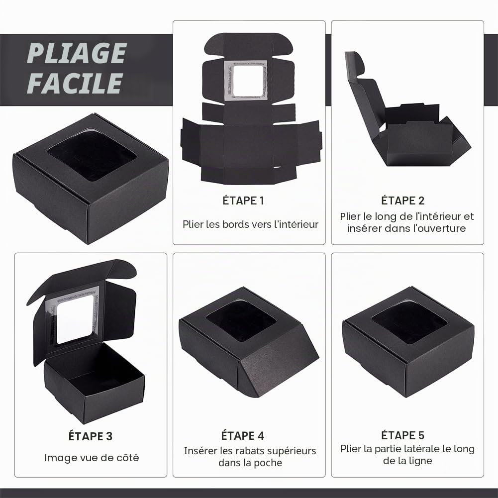 BENECREAT Boîtes Kraft Fenêtre Noires 65mm 100 pcs carton