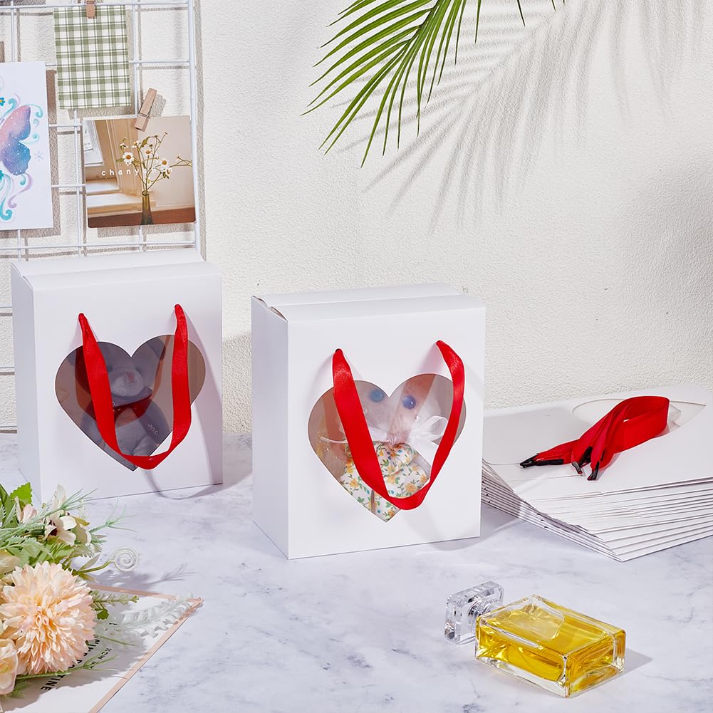 BENECREAT boîtes cadeau blanches cœur ruban 16,5cm lot 30