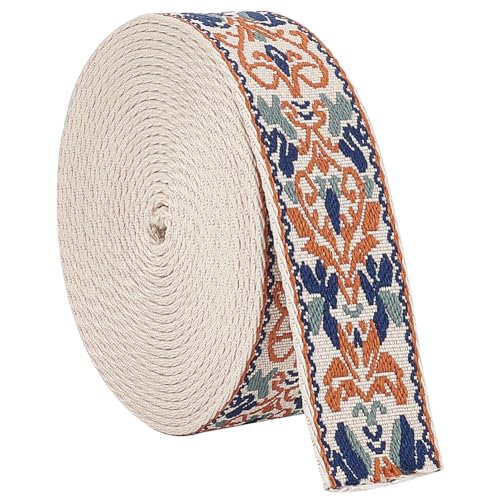 BENECREAT Beige sangle jacquard broderie 38 mm x 4,5 m