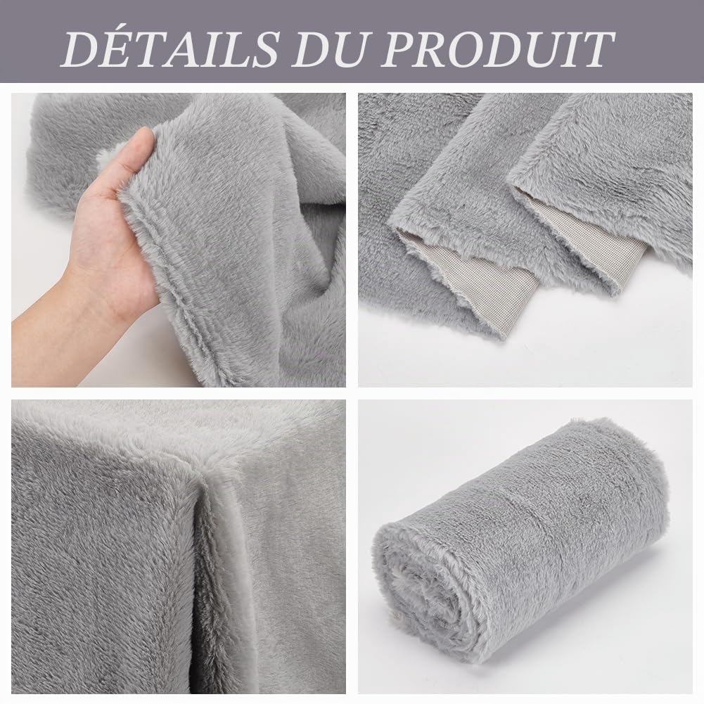 BENECREAT Tissu fausse fourrure gris foncé 160x50cm poils courts