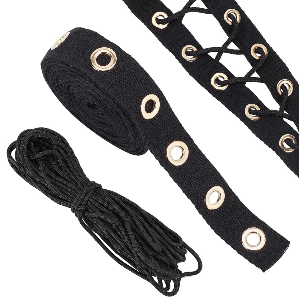 Benecreat ruban à œillets noir 2,7 m + cordon 9,1 m
