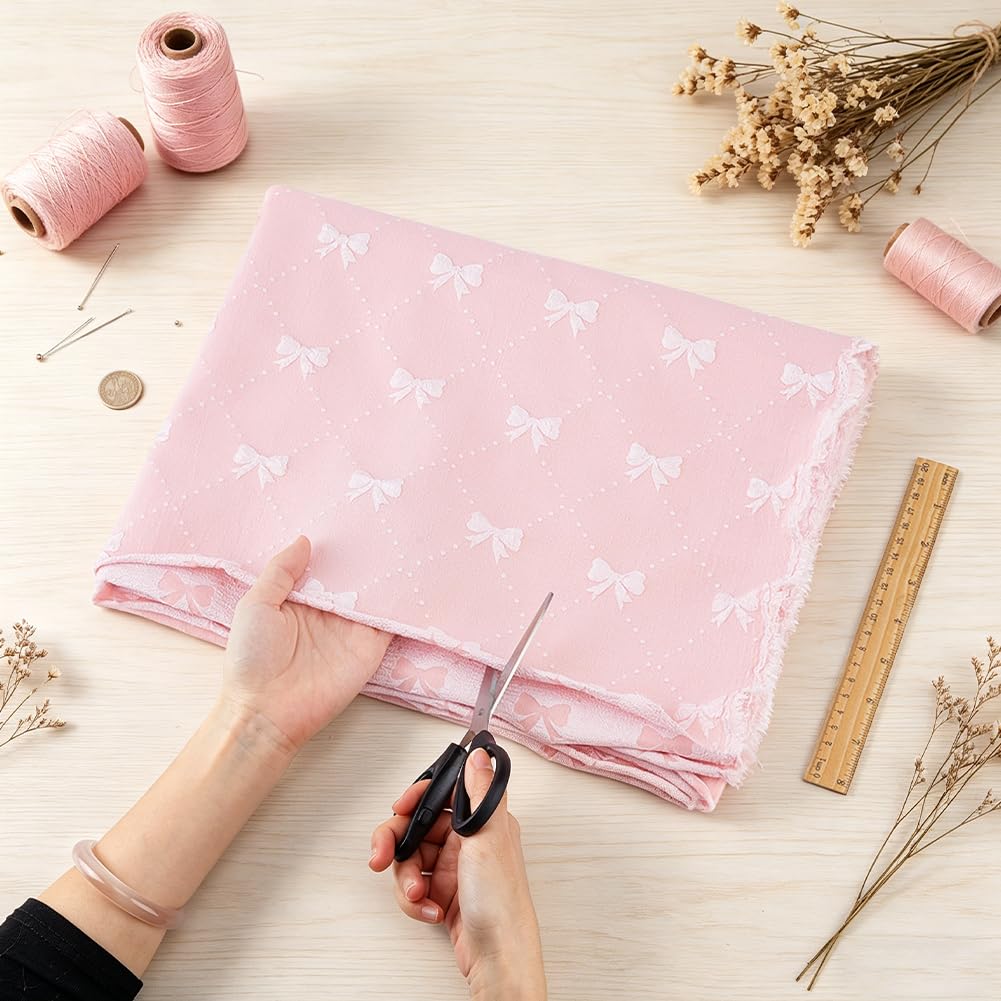 BENECREAT Tissu Jacquard Rose 1m x 154cm Nœuds Polyester