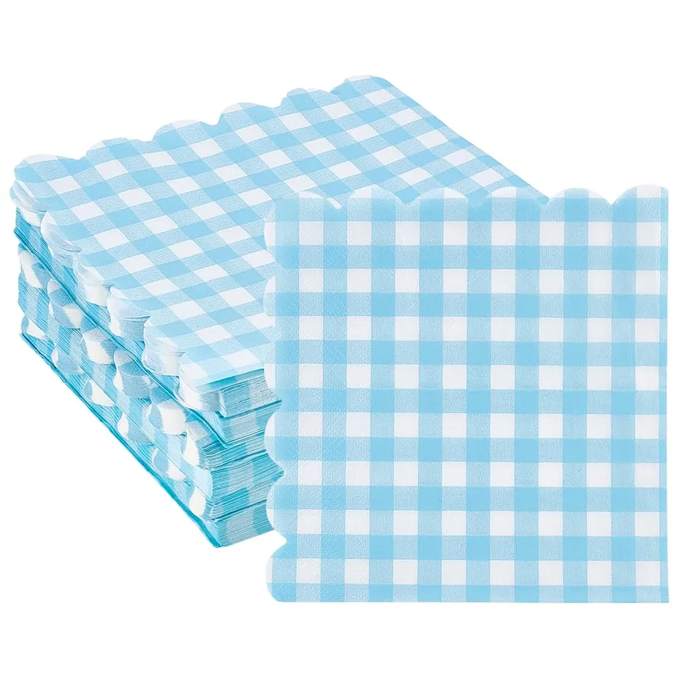 BENECREAT serviettes papier 150pcs bleu ciel carreaux
