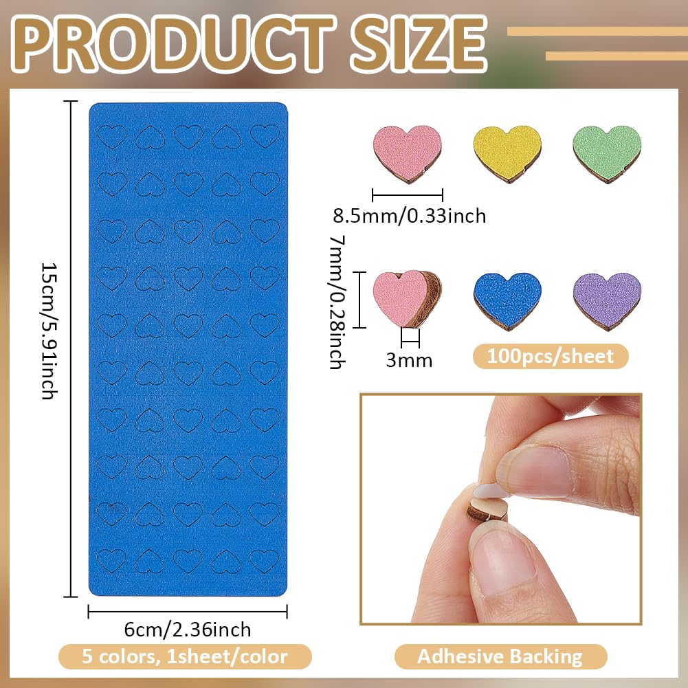 BENECREAT épingles carte bois cœur 5 couleurs 250 pcs