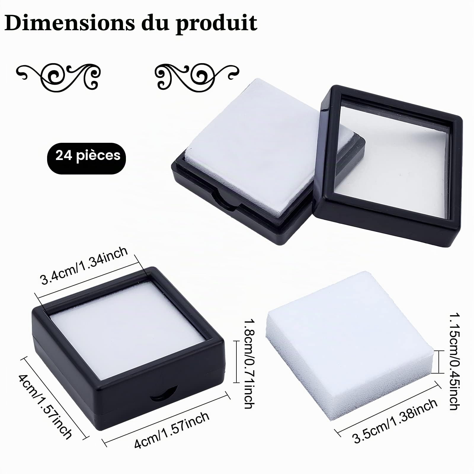 BENECREAT Boîtes gemmes noires 4x4 cm couvercle transparent 24 pcs