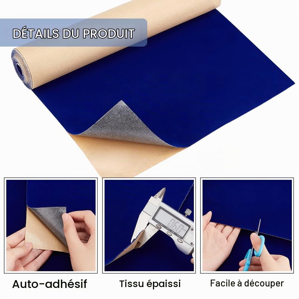 BENECREAT rouleau velours adhésif bleu foncé 40 cm x 3 m