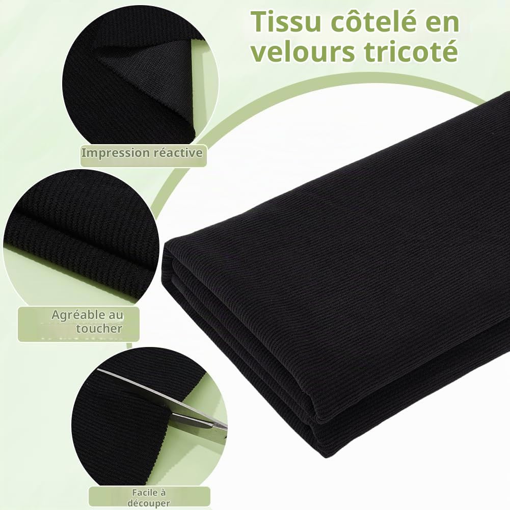 BENECREAT Tissu Velours Côtelé Noir 1x1.5m 11 Raies