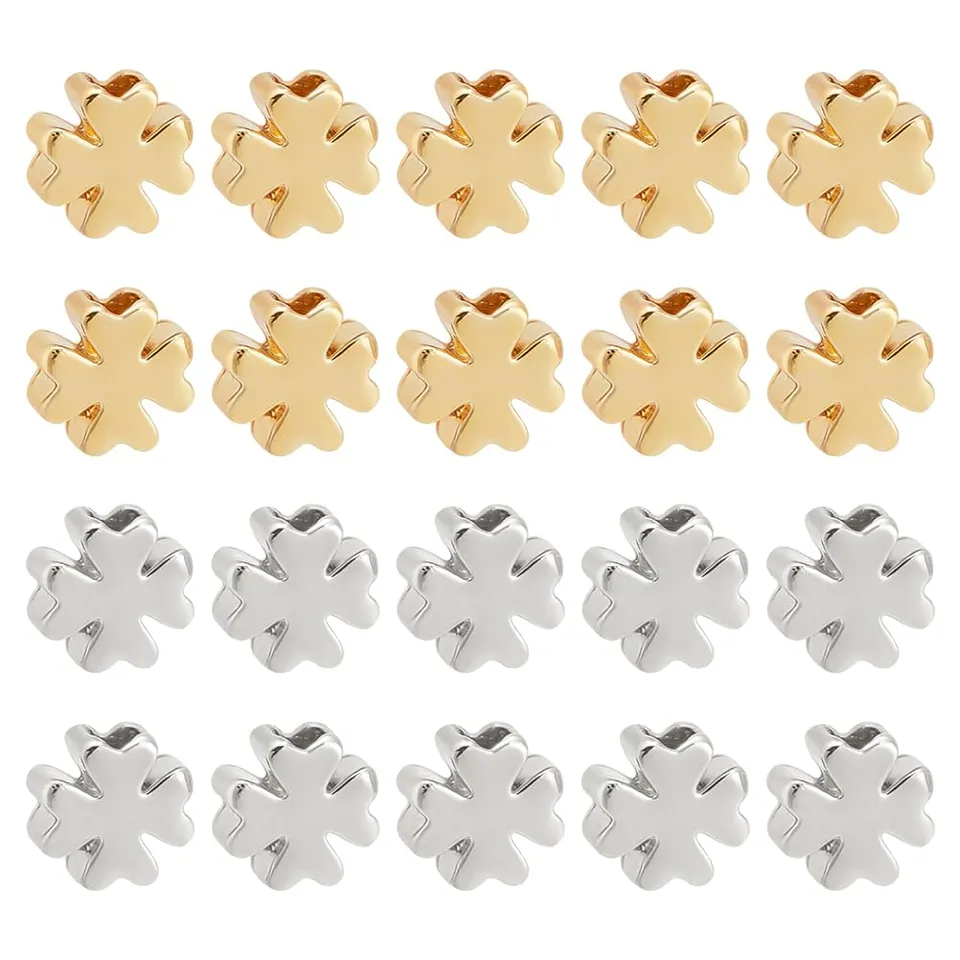BENECREAT Perles Trèfle Plaqué Or 18K 60 Pcs 5 mm