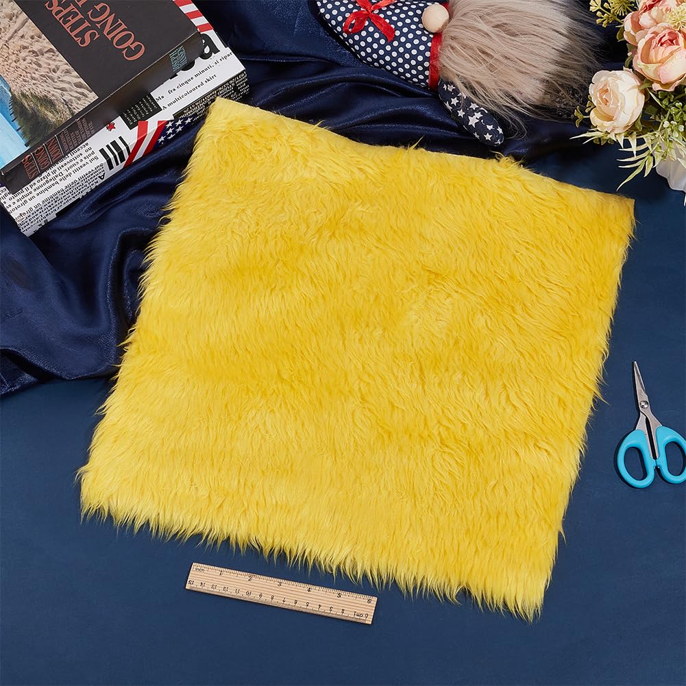 BENECREAT tissu fausse fourrure jaune 40x40cm poils 3cm
