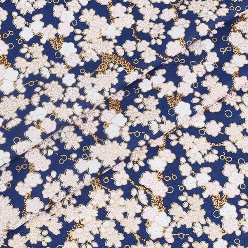 BENECREAT Tissu Coton Japonais Sakura Bleu Minuit 100x149 cm