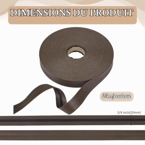 BENECREAT Biais Simili Cuir Café 20 mm x 23 m PU