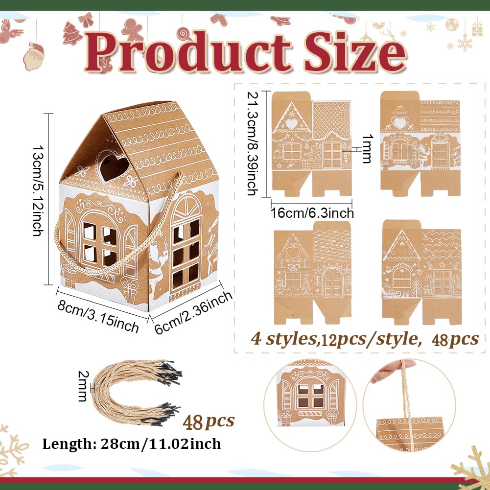 BENECREAT boîte cadeau Noël maison kraft 8x6x13 cm lot de 48