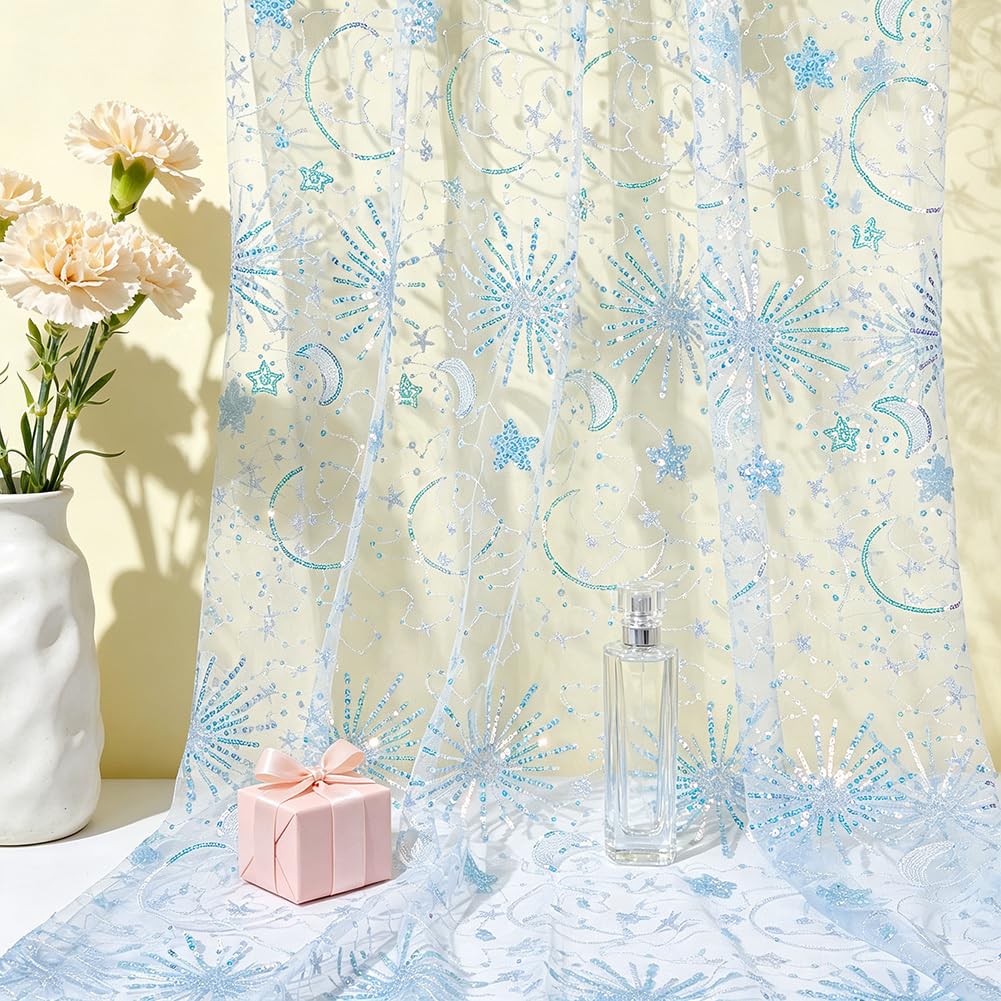 BENECREAT tissu tulle étoiles lune bleu 91 cm