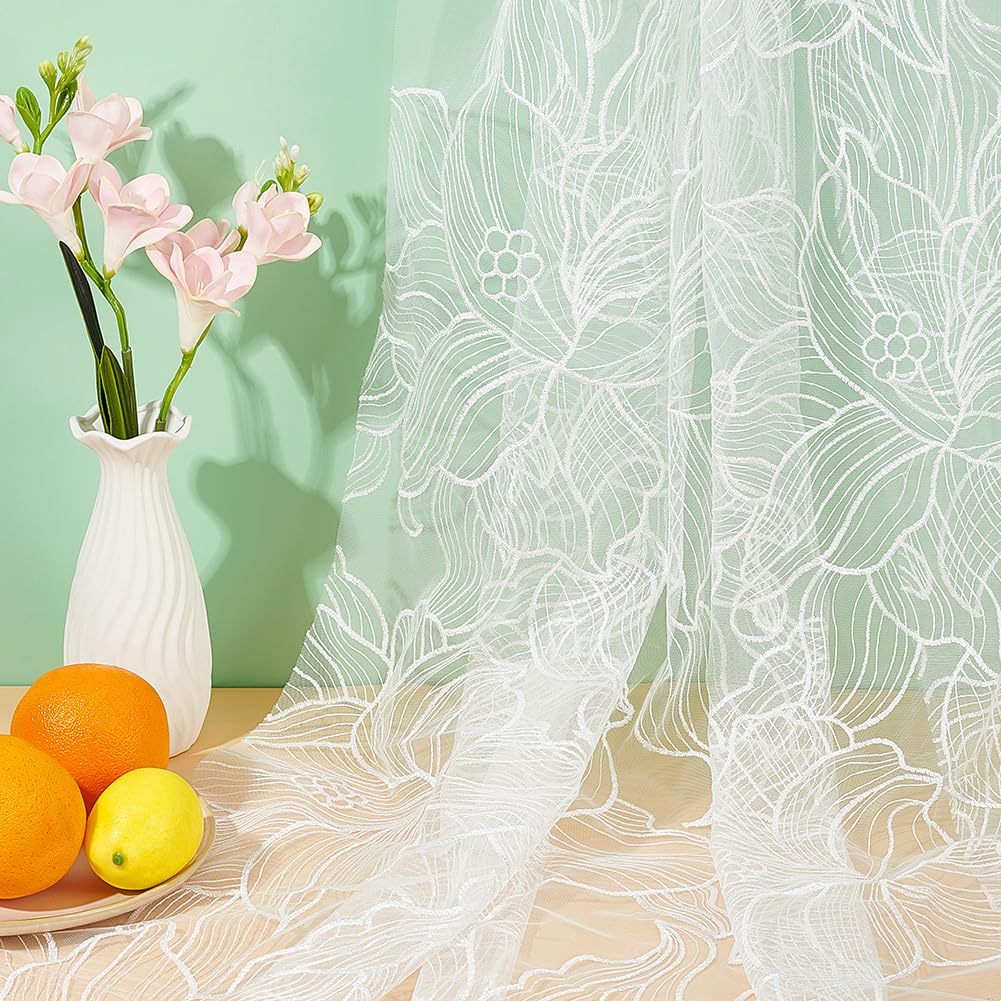 BENECREAT Tissu Dentelle Florale Blanc 90x164 cm Tulle