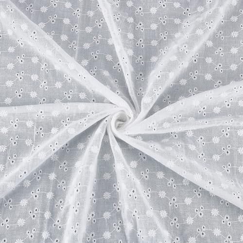 BENECREAT Tissu Dentelle Fleur Blanc Fleurs Pleines et Ajourées 130x91cm