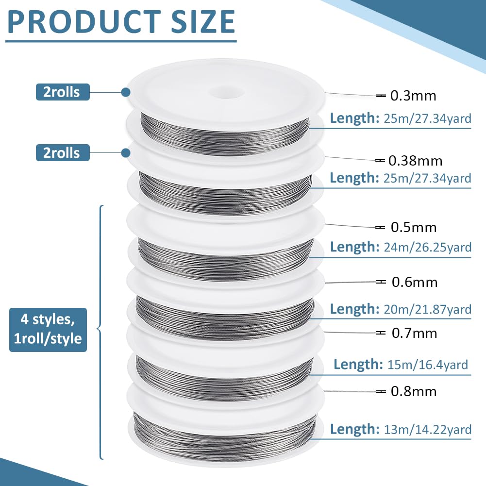 BENECREAT fil perles inox 6 bobines 0,3-0,8 mm