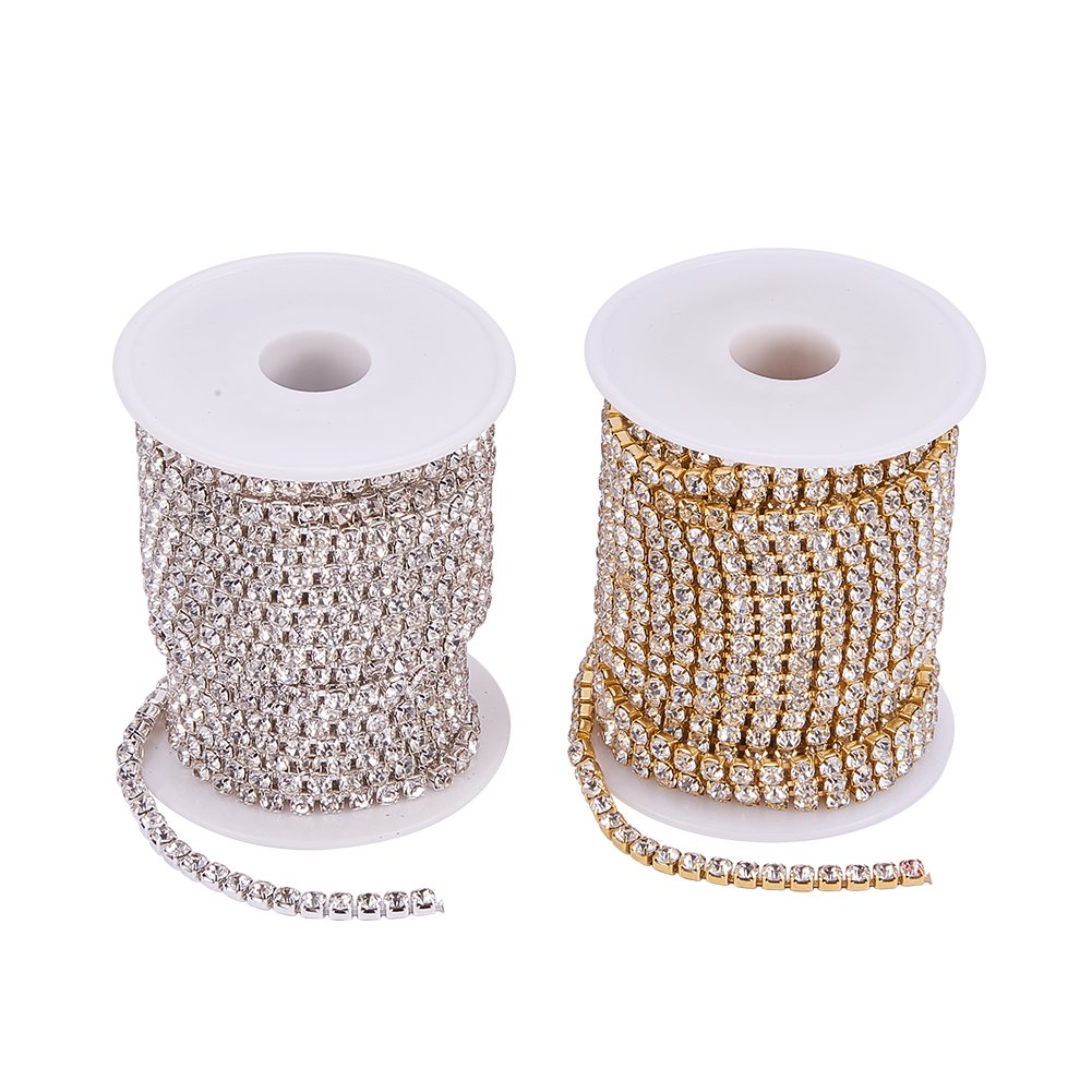 BENECREAT Chaîne Strass Cristal 4mm 2x9,14m Argent et Or