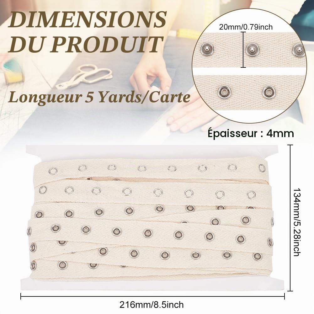 BENECREAT Ruban à Pressions Beige 4,6 m x 20 mm Coton