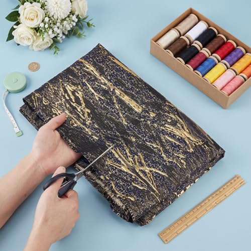 BENECREAT Tissu Jacquard Matelassé Or Bleu 143cm x 1m