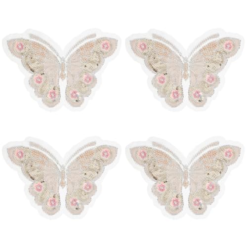 BENECREAT Patch Papillon Rose Applique Paillettes 17,5x25,2cm