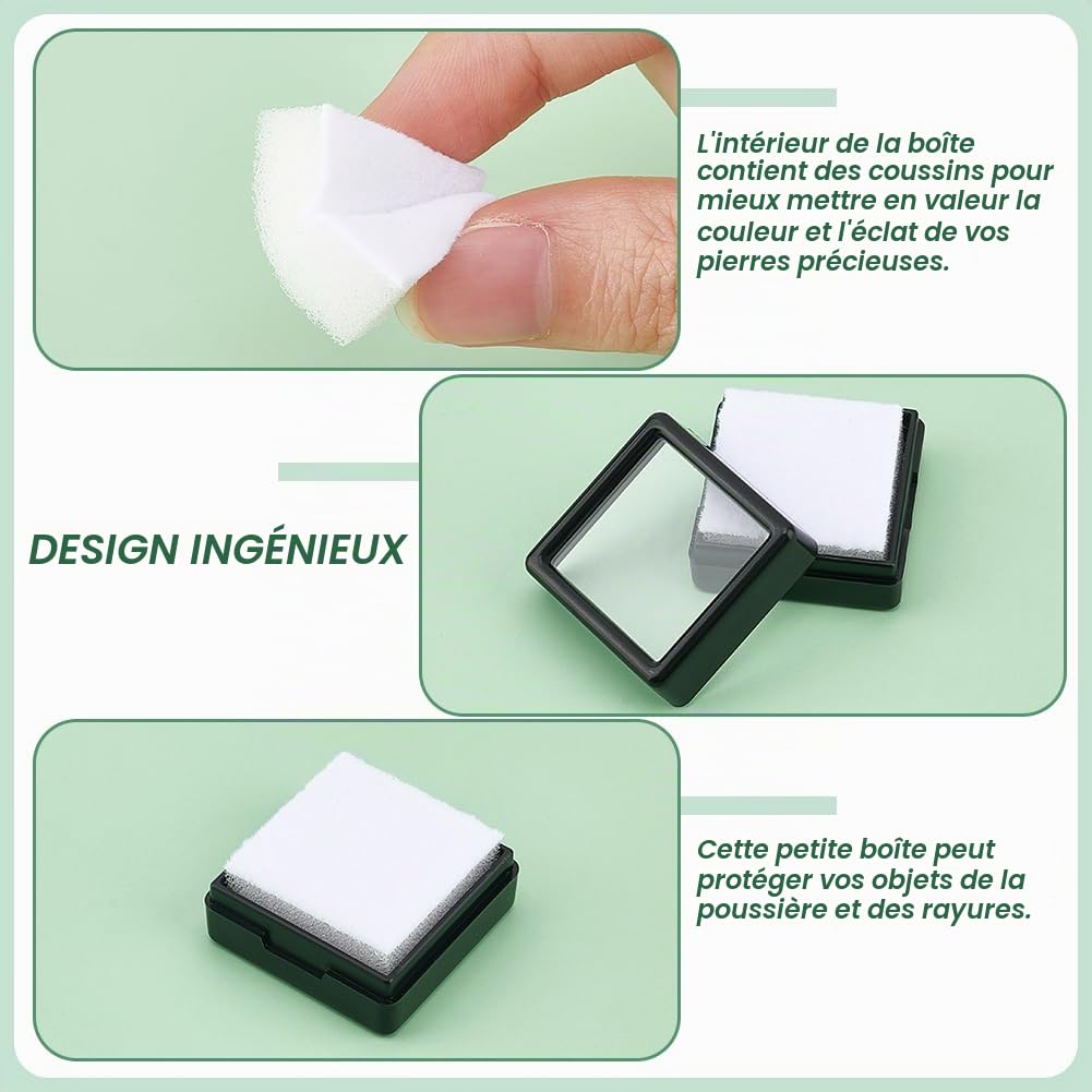 BENECREAT Boîte Gemme Noire 29,5mm Plastique 70 Pièces Carrée