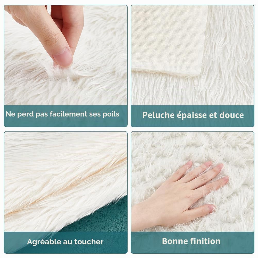 BENECREAT Tissu Fausse Fourrure Blanc 40x40 cm Doux