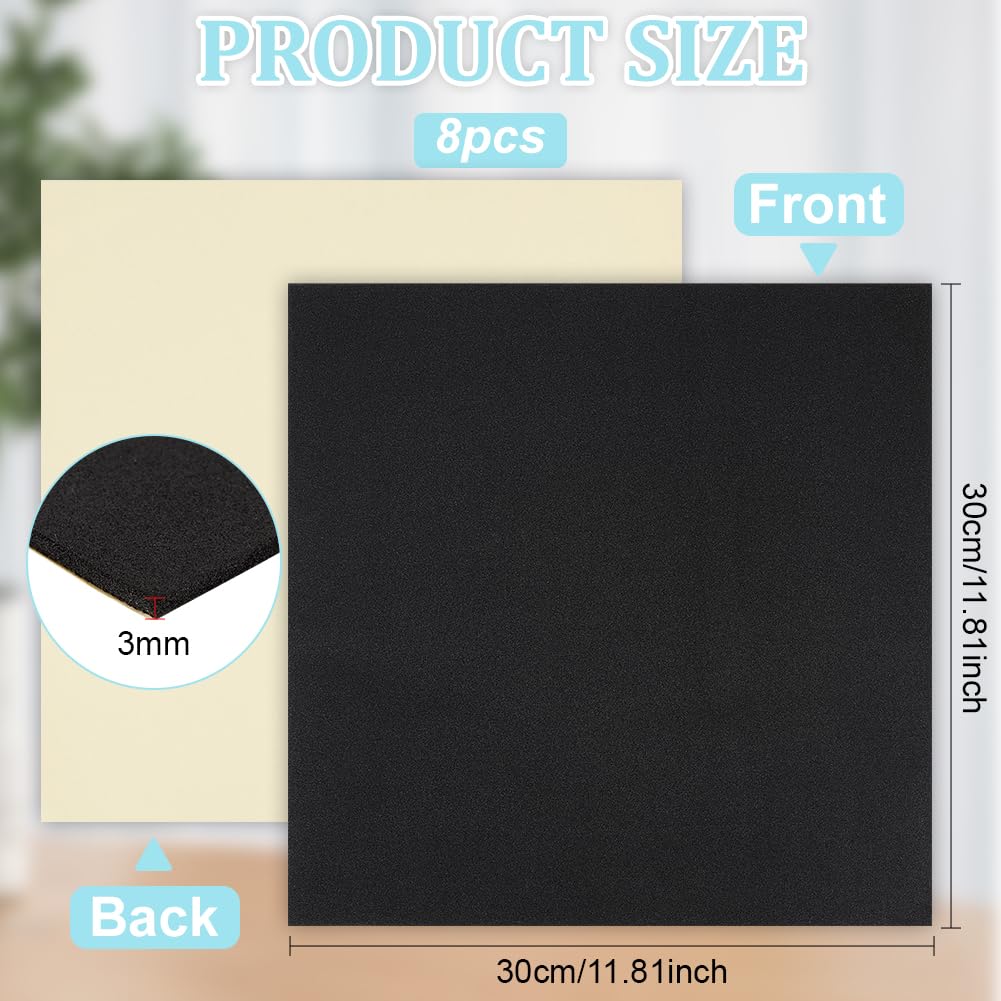 BENECREAT Feuilles Mousse EVA Adhésive Noire 30cm 3mm 8 pcs