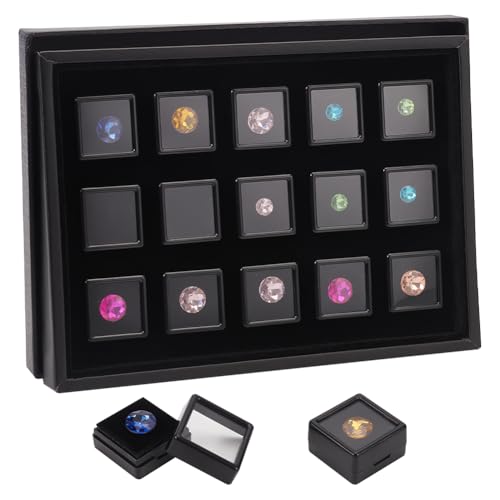 BENECREAT Boîte présentation pierres 2,95 cm noir x15 fenêtre