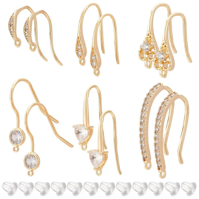 BENECREAT Crochets boucles d’oreilles strass or 18K 12 pcs
