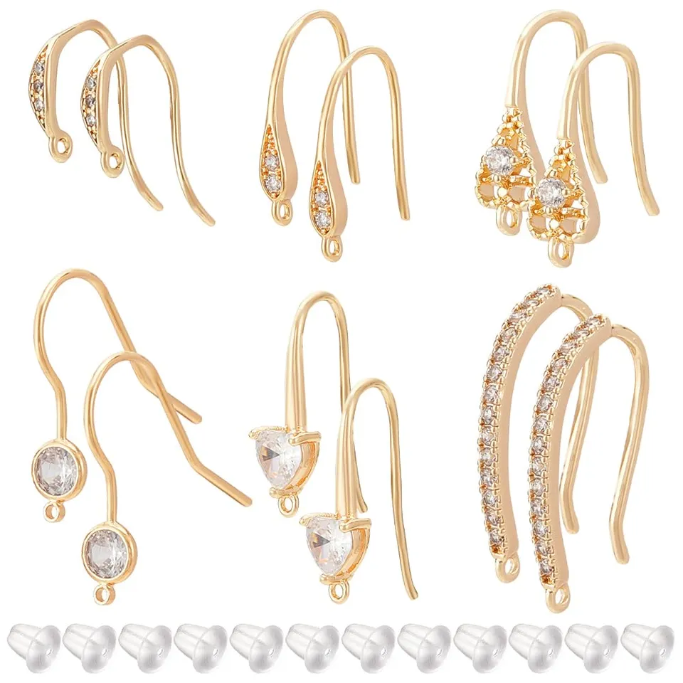 BENECREAT Crochets boucles d’oreilles strass or 18K 12 pcs