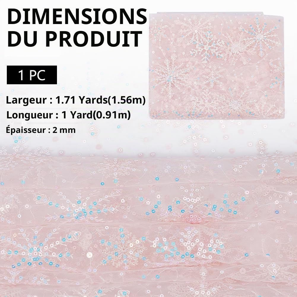BENECREAT Tissu Tulle Flocon Neige Organza Blanc 91x156cm